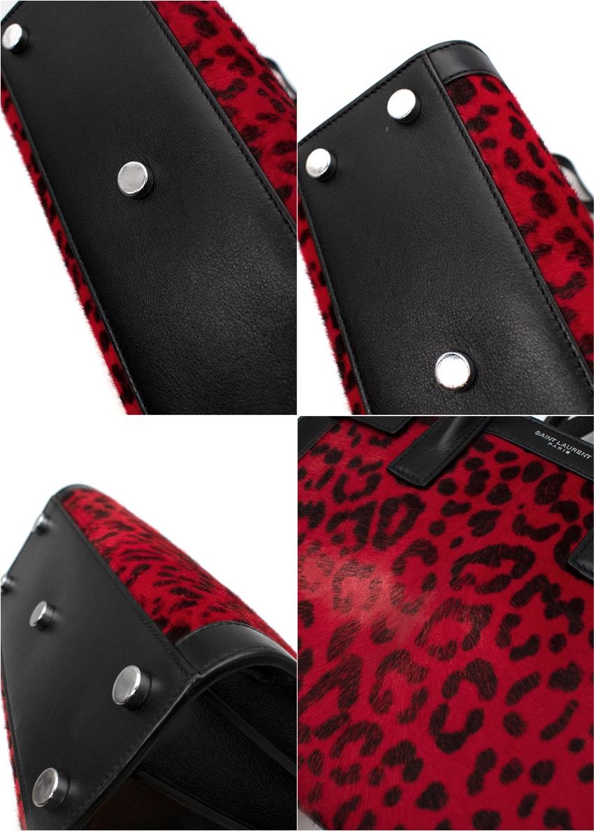 Black Saint Laurent Red Leopard Print Calf Nano Sac du Jour Bag For Sale