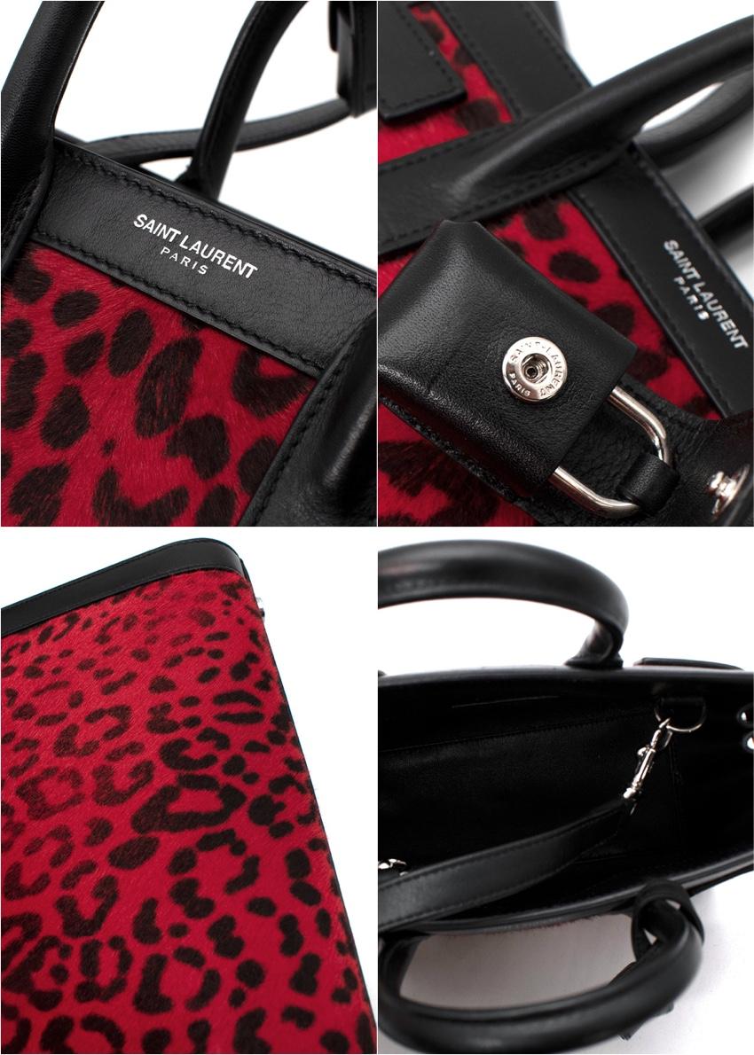 Saint Laurent Red Leopard Print Calf Nano Sac du Jour Bag In Excellent Condition For Sale In London, GB