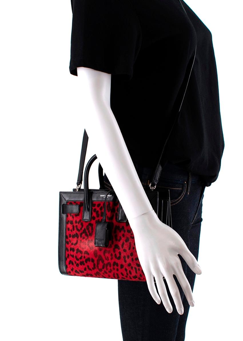 Women's Saint Laurent Red Leopard Print Calf Nano Sac du Jour Bag For Sale