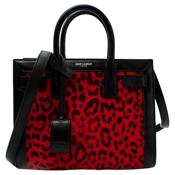 Saint Laurent Red Leopard Print Calf Nano Sac du Jour Bag For Sale