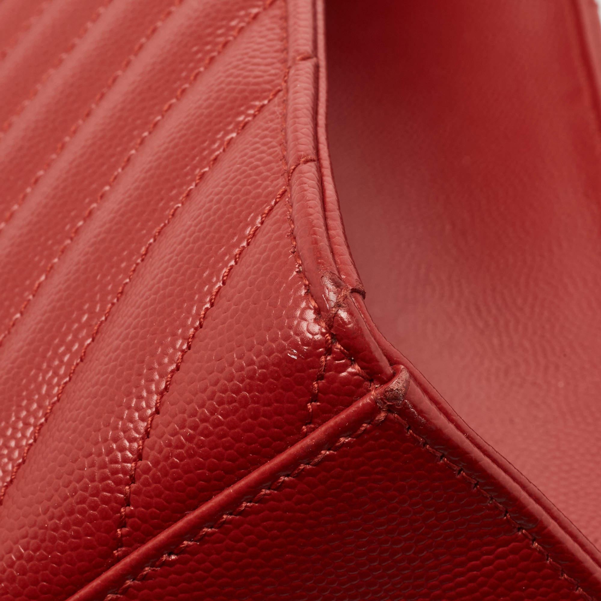 Saint Laurent Red Matelassé Leather Large Monogram Envelope Shoulder Bag 8
