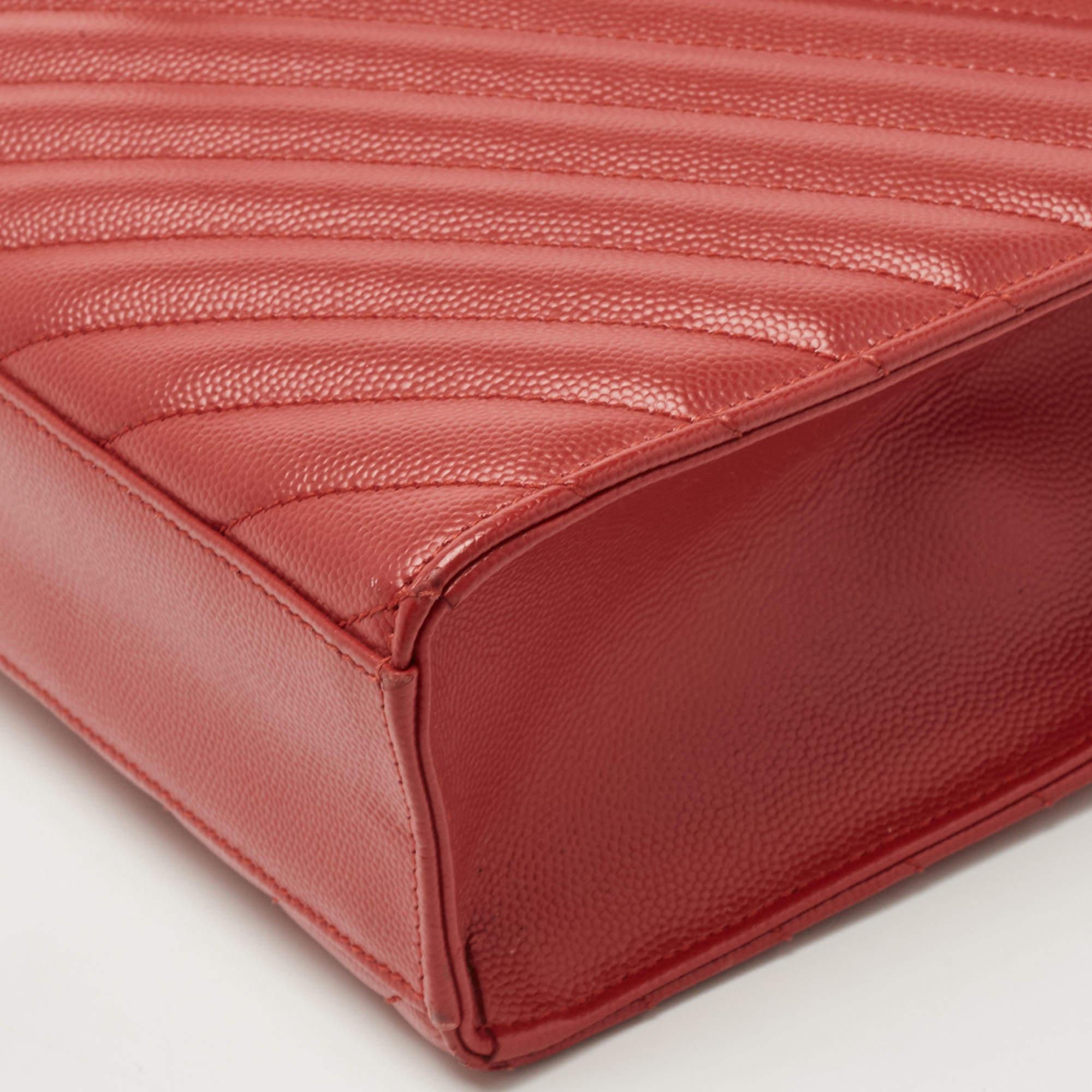 Saint Laurent Red Matelassé Leather Large Monogram Envelope Shoulder Bag 9