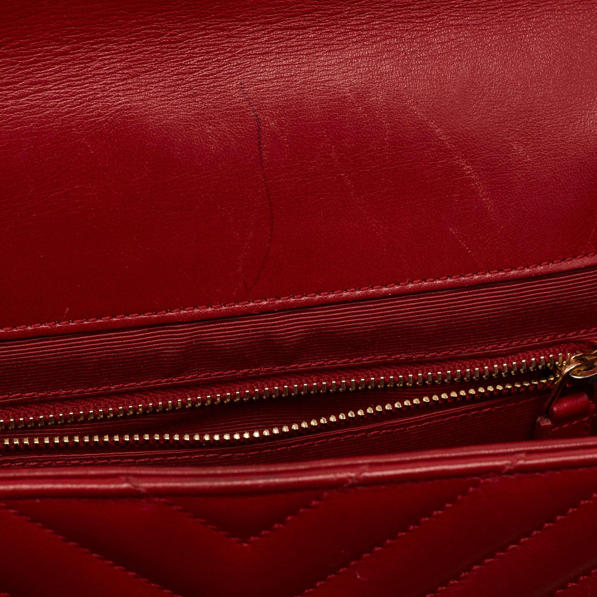Saint Laurent Red Matelassé Leather Large Monogram Envelope Shoulder Bag 11