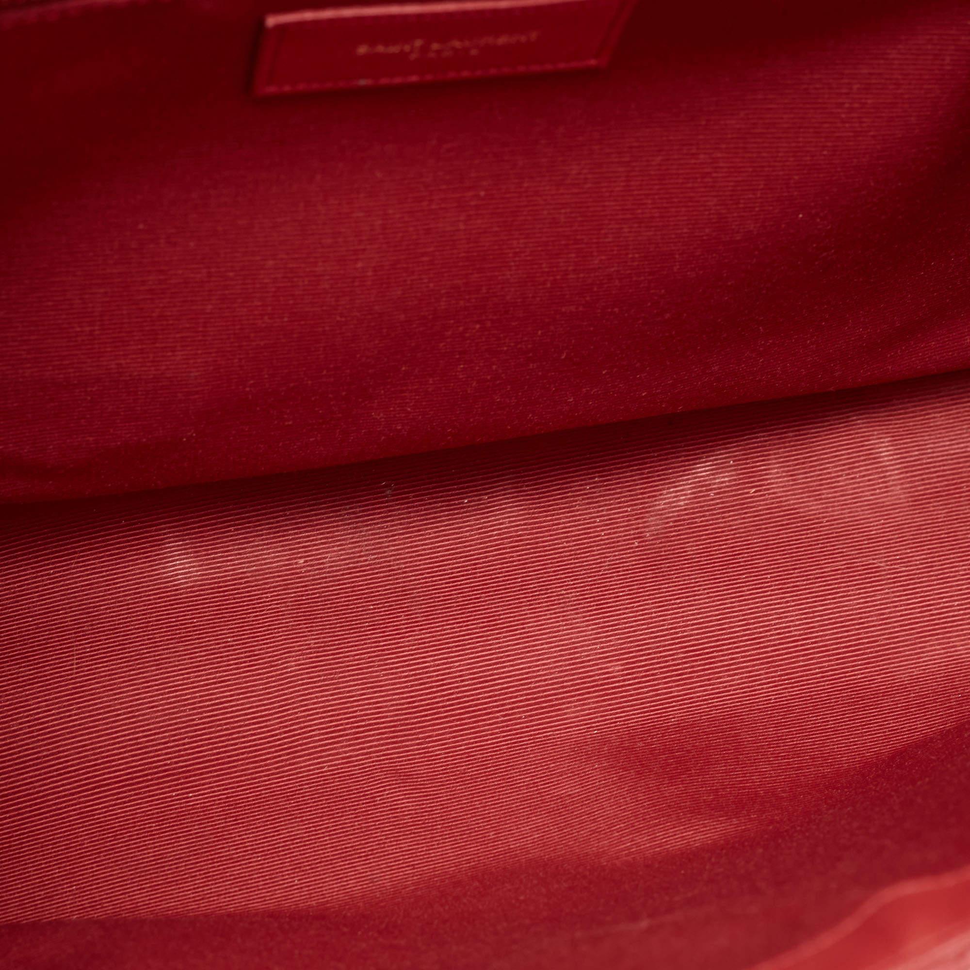 Women's Saint Laurent Red Matelassé Leather Large Monogram Envelope Shoulder Bag