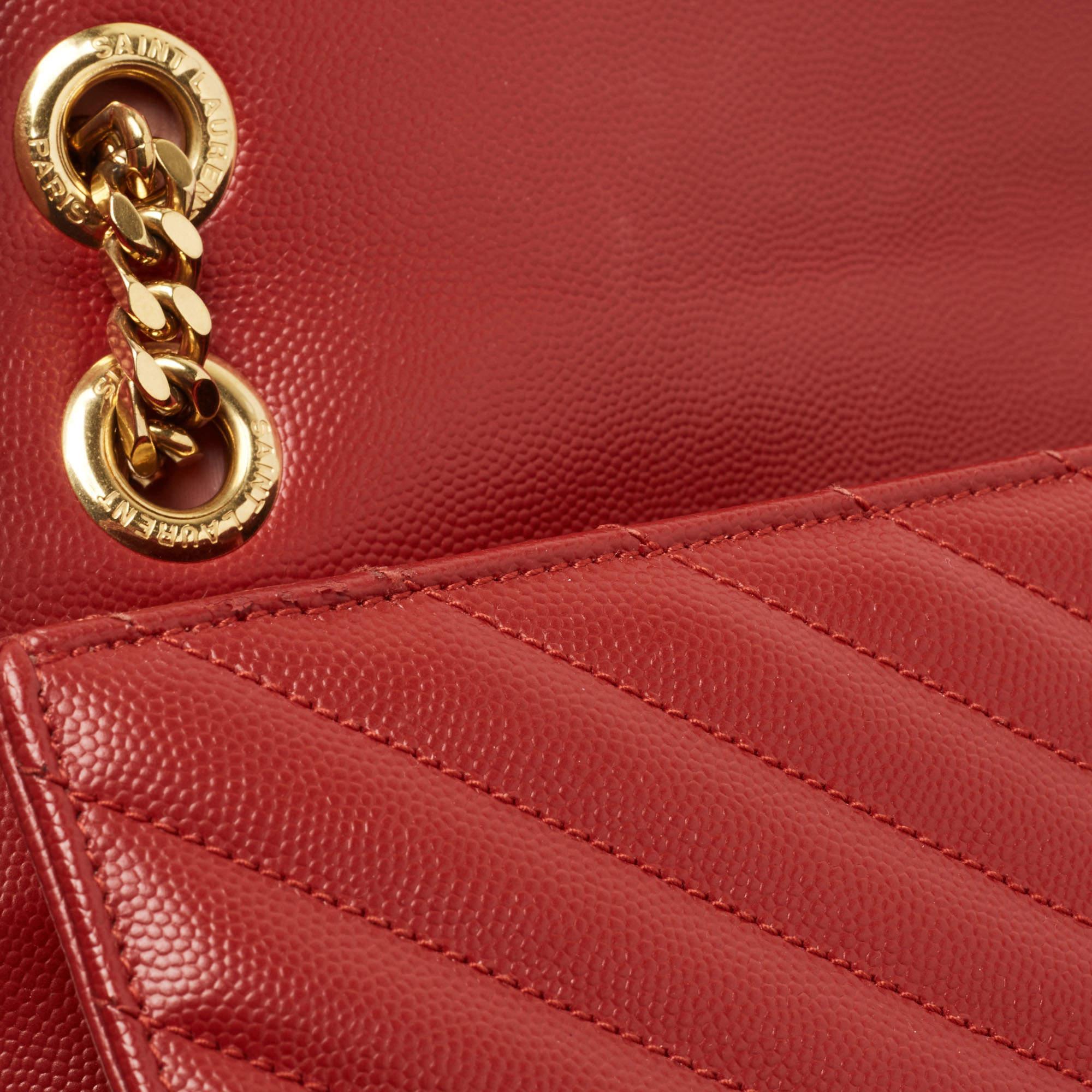 Saint Laurent Red Matelassé Leather Large Monogram Envelope Shoulder Bag 5