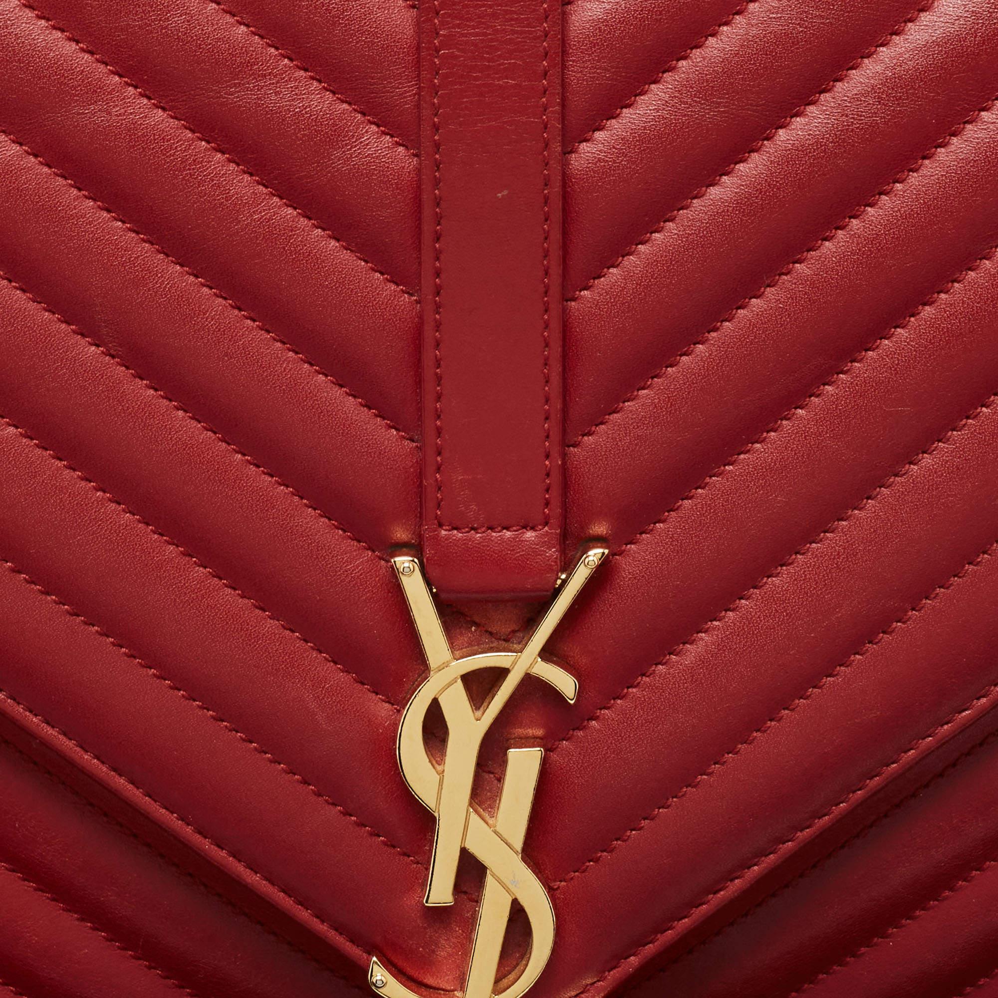 Saint Laurent Red Matelassé Leather Large Monogram Envelope Shoulder Bag 5