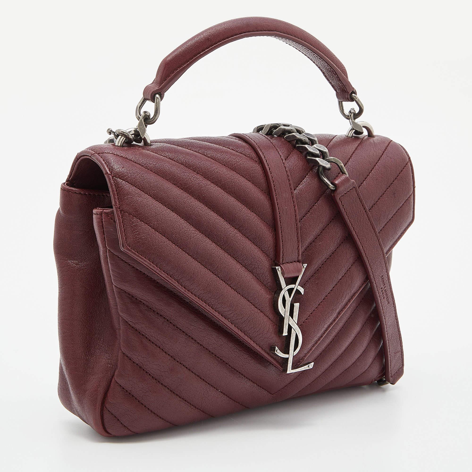 Women's Saint Laurent Red Matelassé Leather Medium College Top Handle Bag