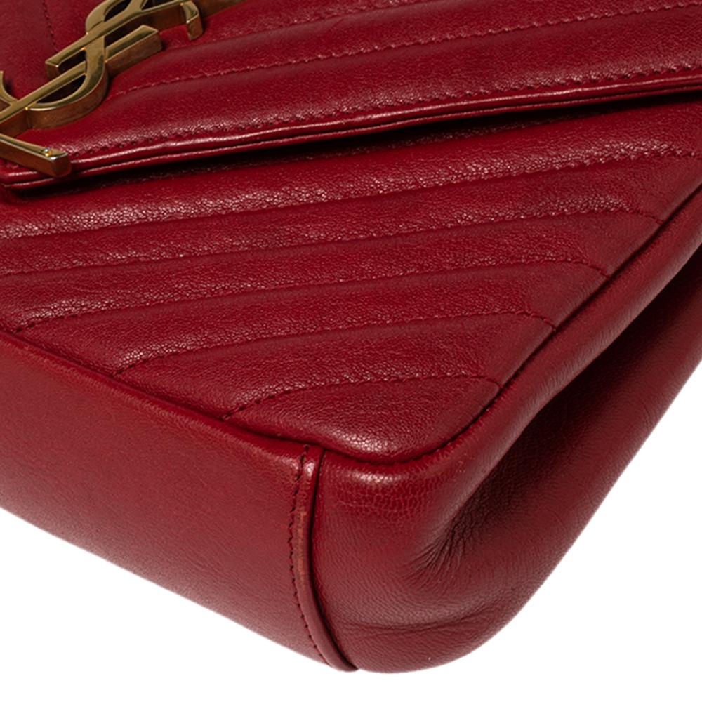 Women's Saint Laurent Red Matelassé Leather Medium College Top Handle Bag