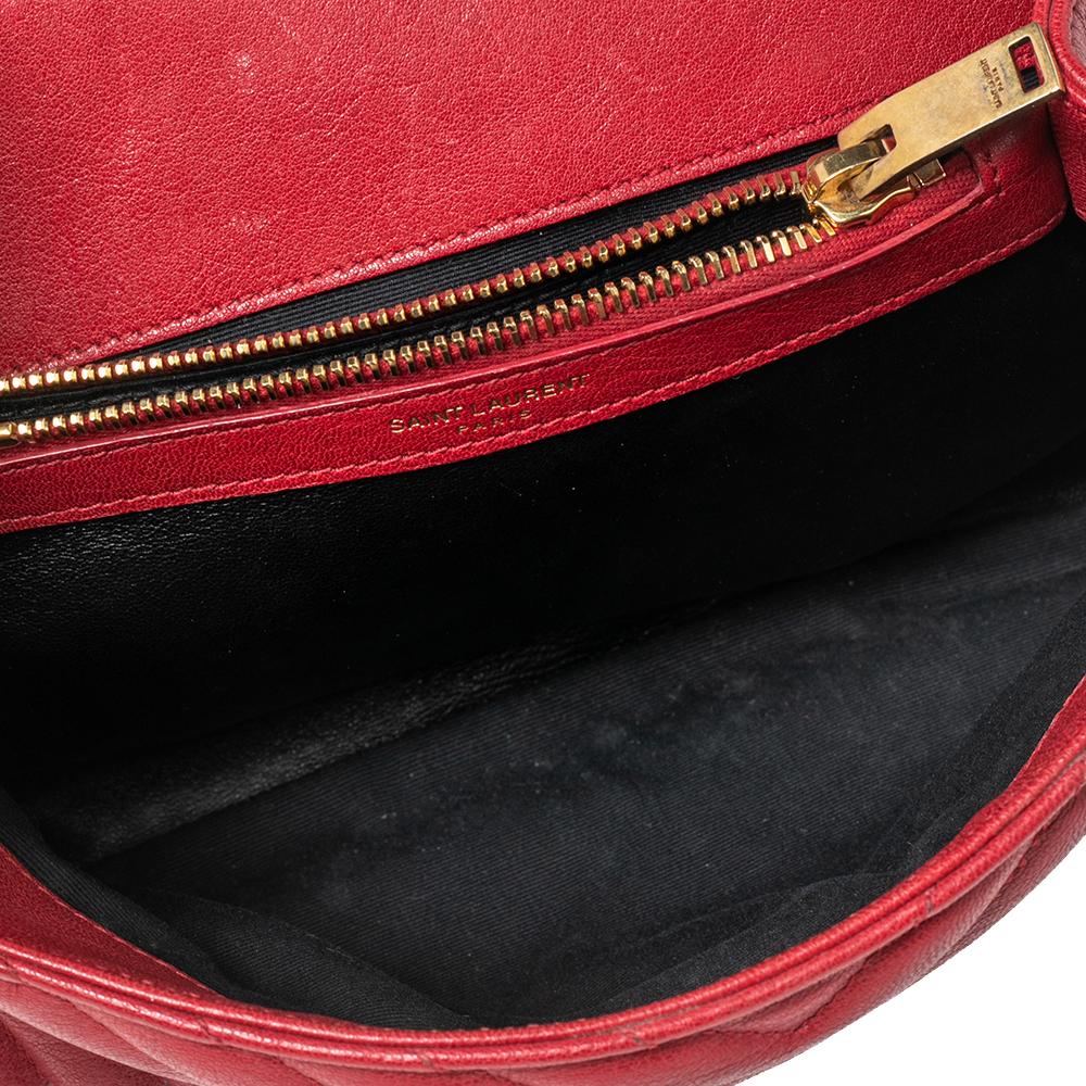 Saint Laurent Red Matelassé Leather Medium College Top Handle Bag 2