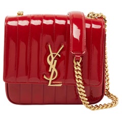 Saint Laurent Red Matelasse Patent Leather Medium Vicky Shoulder Bag