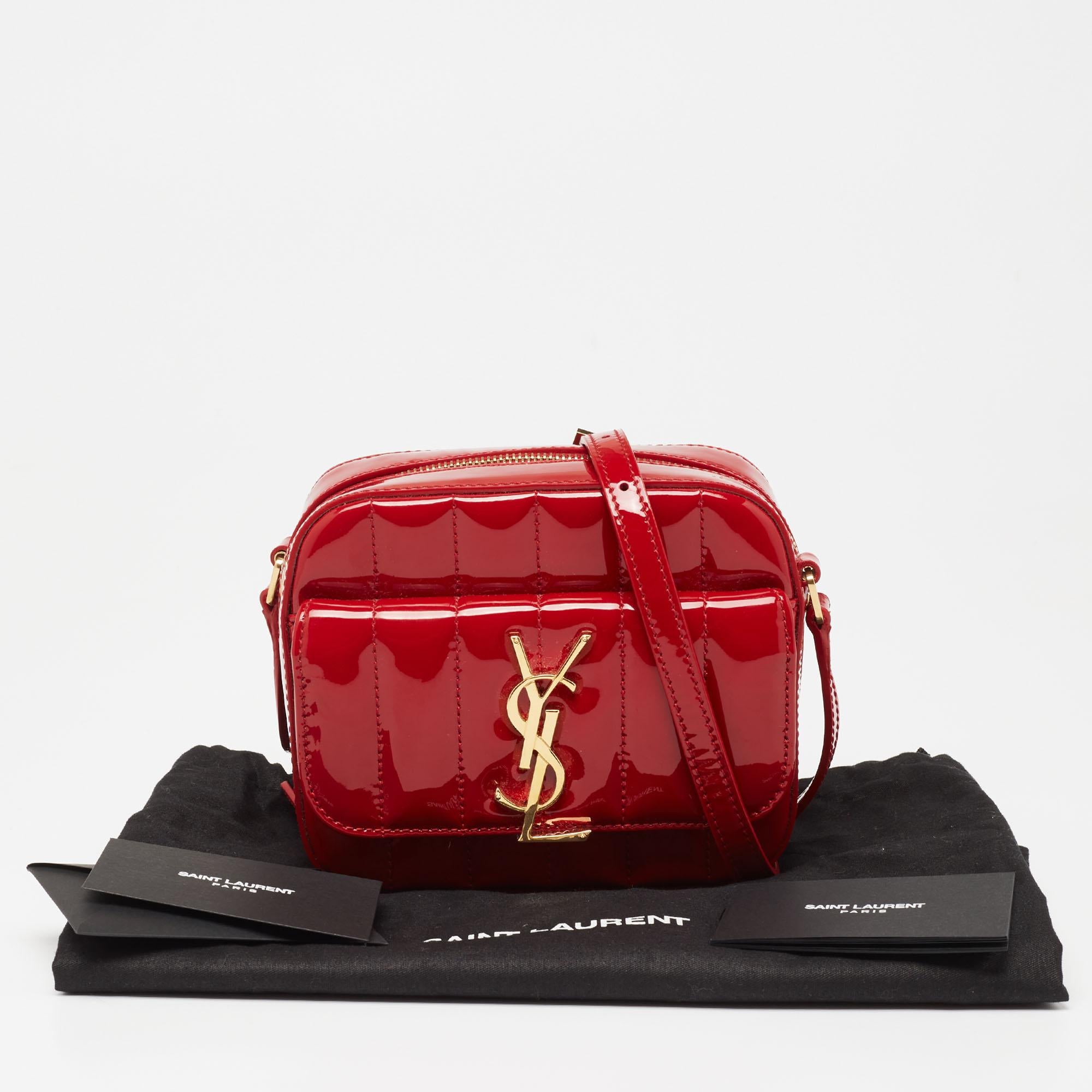 Saint Laurent Red Matelasse Patent Leather Toy Vicky Camera Crossbody Bag 7