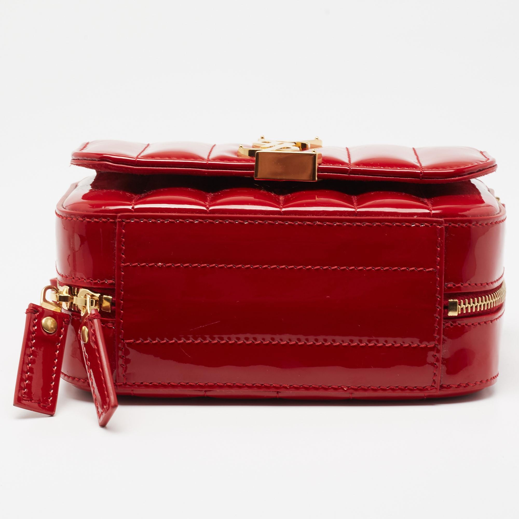 Women's Saint Laurent Red Matelasse Patent Leather Toy Vicky Camera Crossbody Bag