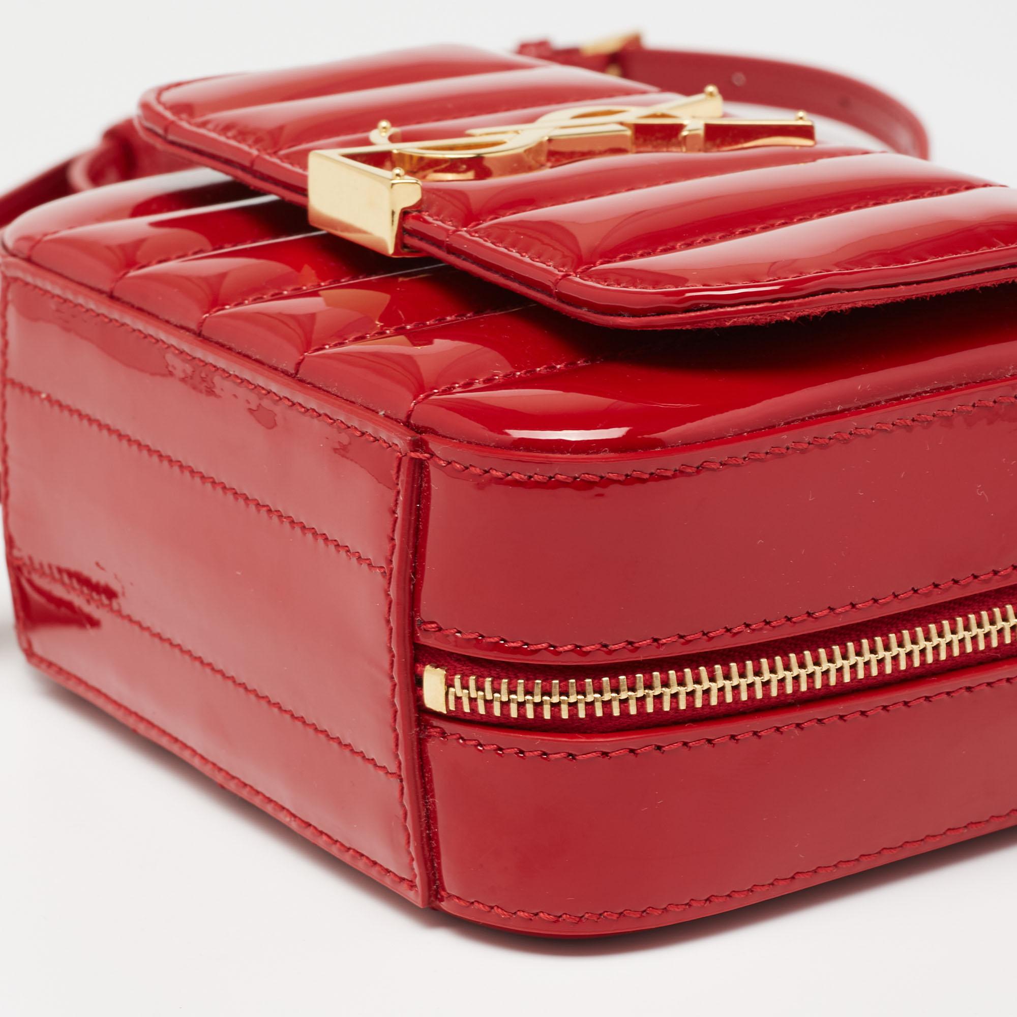 Saint Laurent Red Matelasse Patent Leather Toy Vicky Camera Crossbody Bag 2