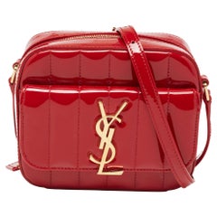 Saint Laurent Red Matelasse Patent Leather Toy Vicky Camera Crossbody Bag