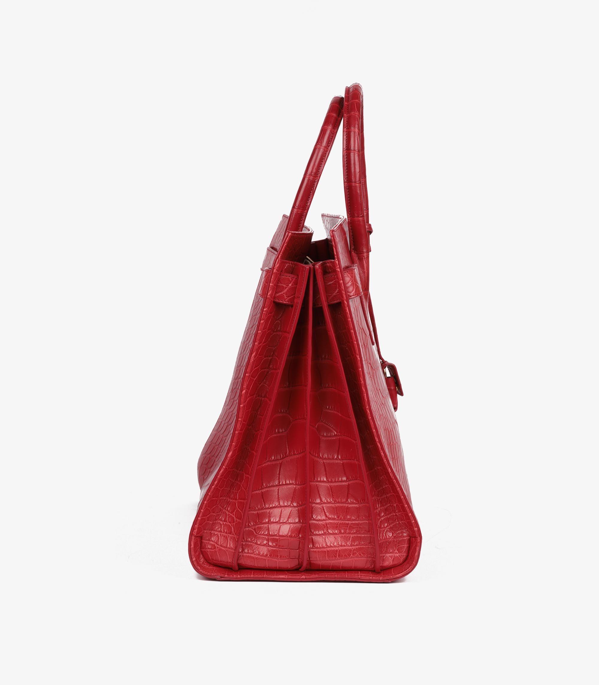 Saint Laurent Red Matte Crocodile Emobssed Calfskin Leather Large Sac De Jour en Bueno estado para la venta en Bishop's Stortford, Hertfordshire