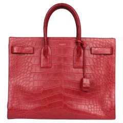 Saint Laurent Red Matte Crocodile Emobssed Calfskin Leather Large Sac De Jour