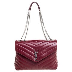 Used Saint Laurent Red Monogram Leather Loulou Shoulder Bag