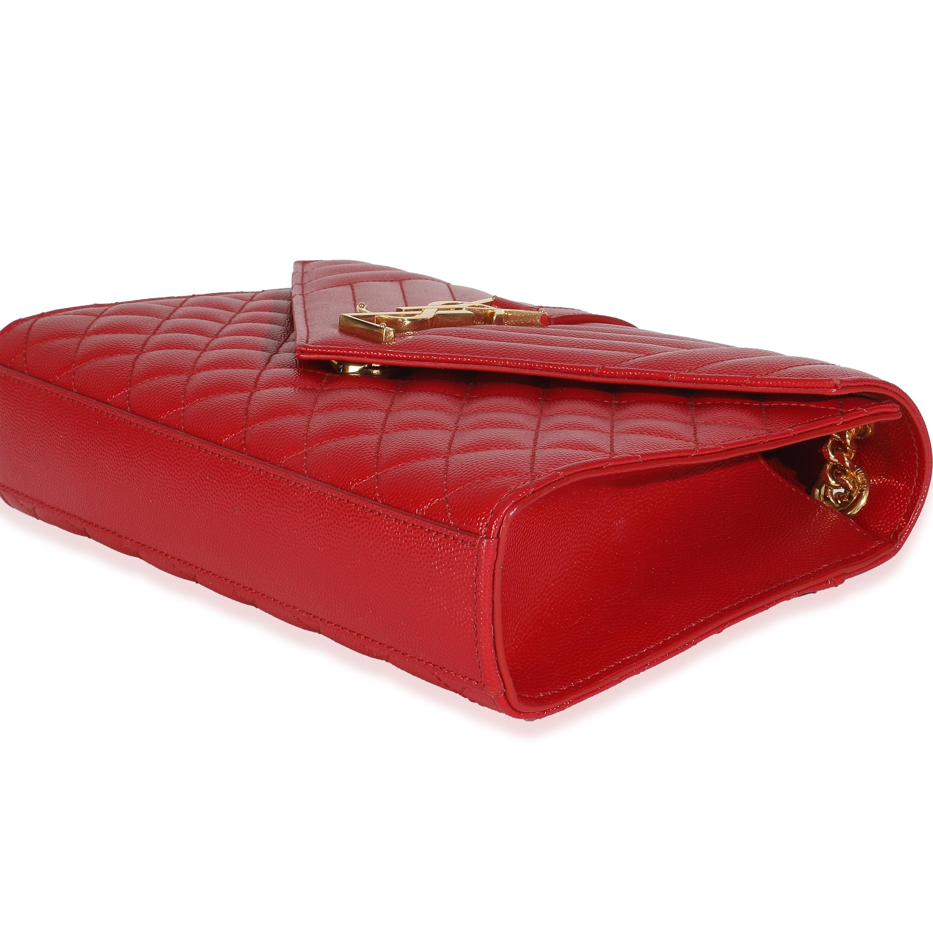 Saint Laurent Rouge Monogram Matelasse Medium Envelope Chain Bag en vente 3
