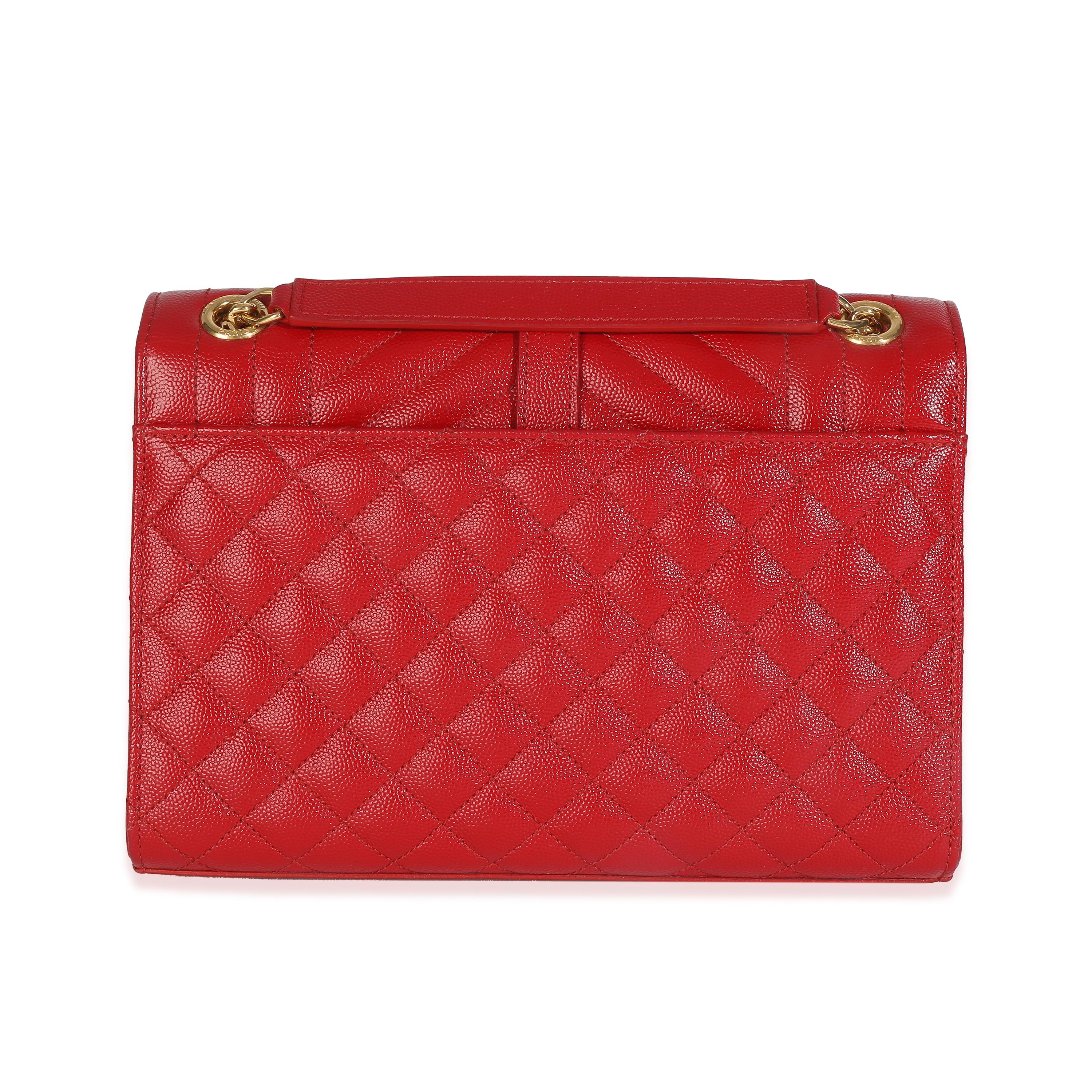 Saint Laurent Rouge Monogram Matelasse Medium Envelope Chain Bag en vente 4