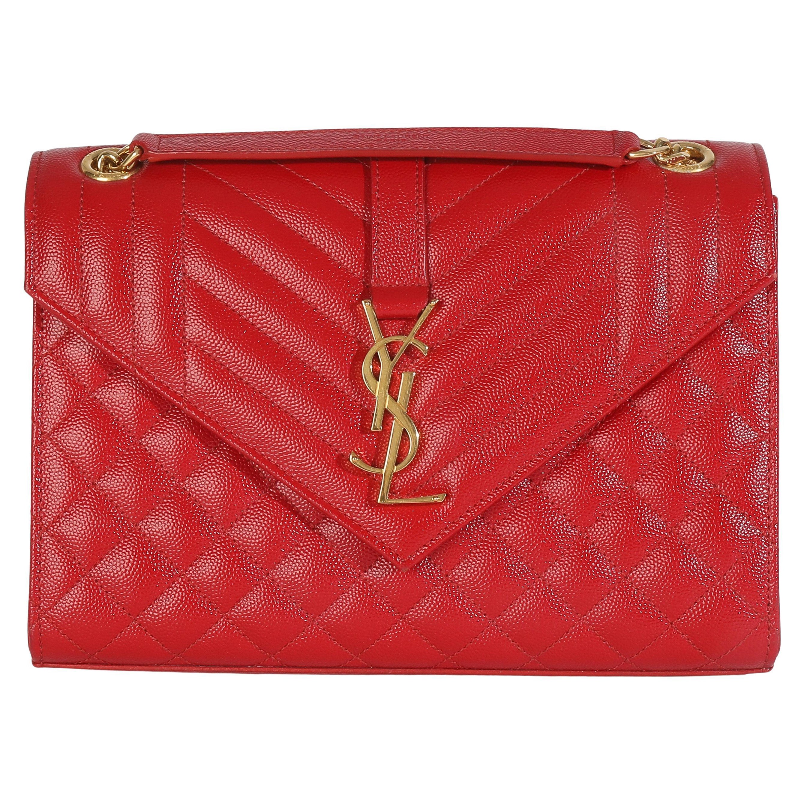 Saint Laurent Rouge Monogram Matelasse Medium Envelope Chain Bag