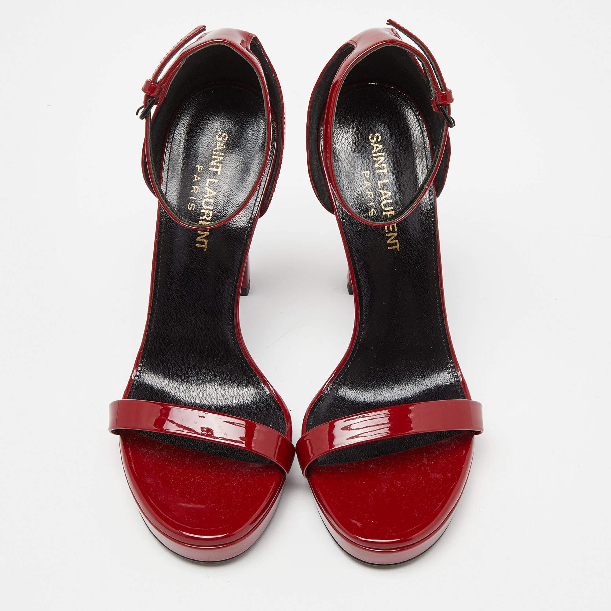 Women's Saint Laurent Red Patent Leather Ankle Strap Sandals Size 36