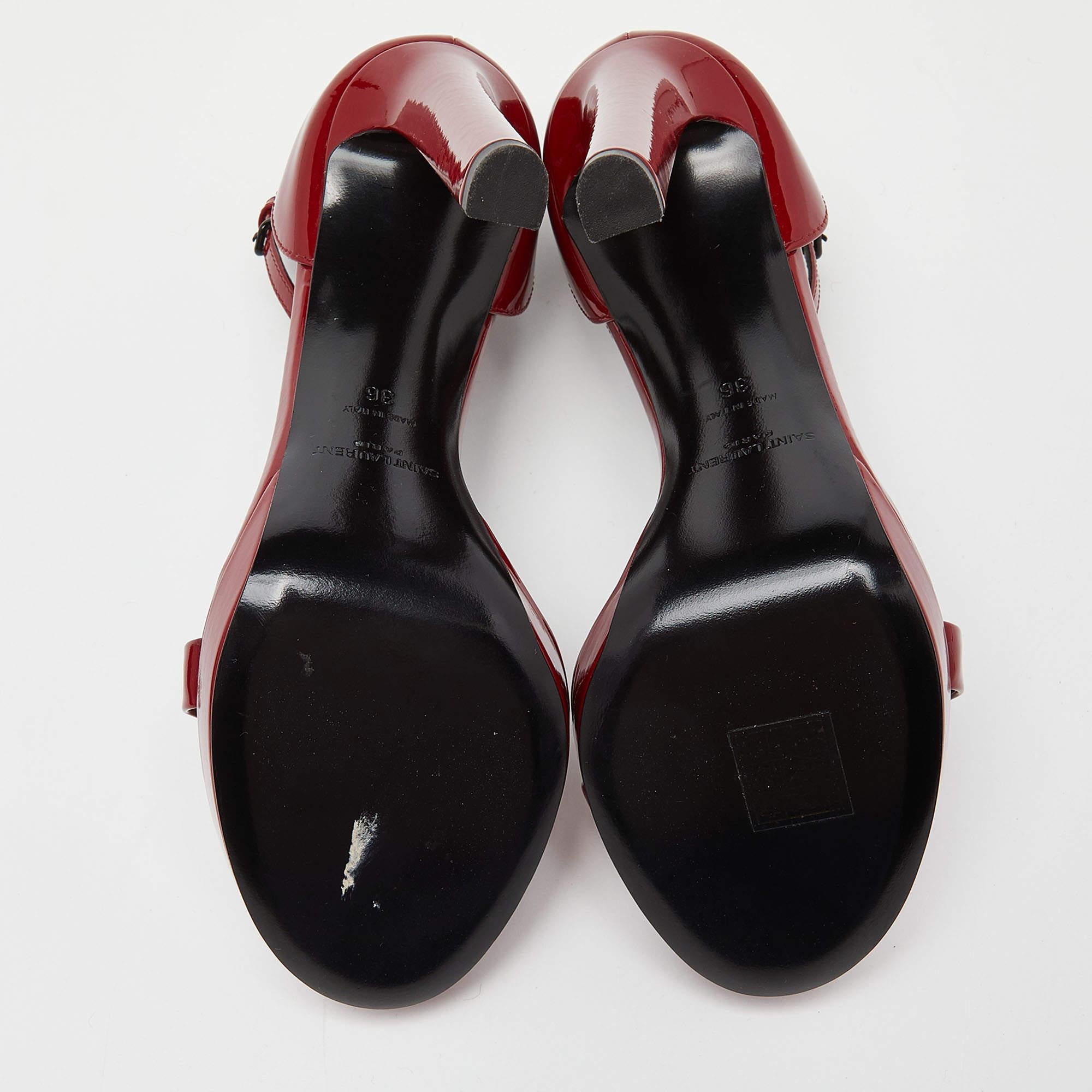 Saint Laurent Red Patent Leather Ankle Strap Sandals Size 36 3