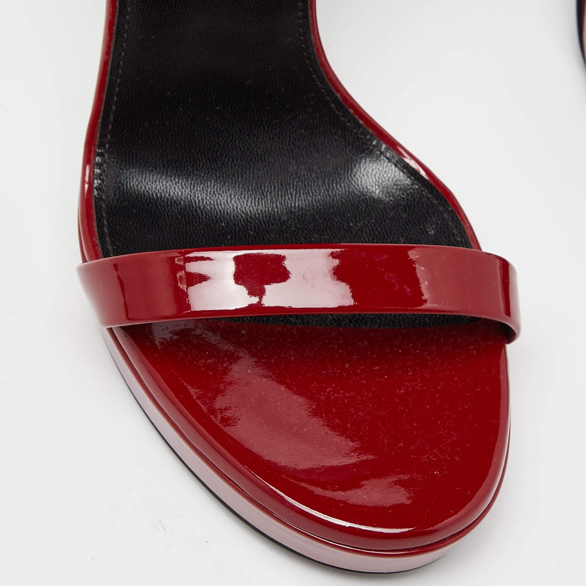 Saint Laurent Red Patent Leather Ankle Strap Sandals Size 36 4