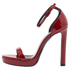 Saint Laurent Red Patent Leather Ankle Strap Sandals Size 36