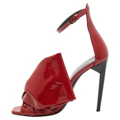 Saint Laurent Red Patent Leather Freja Bow Sandals Size 36