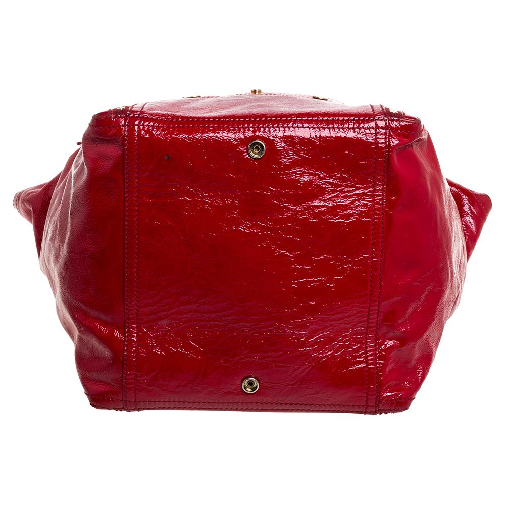red patent leather tote
