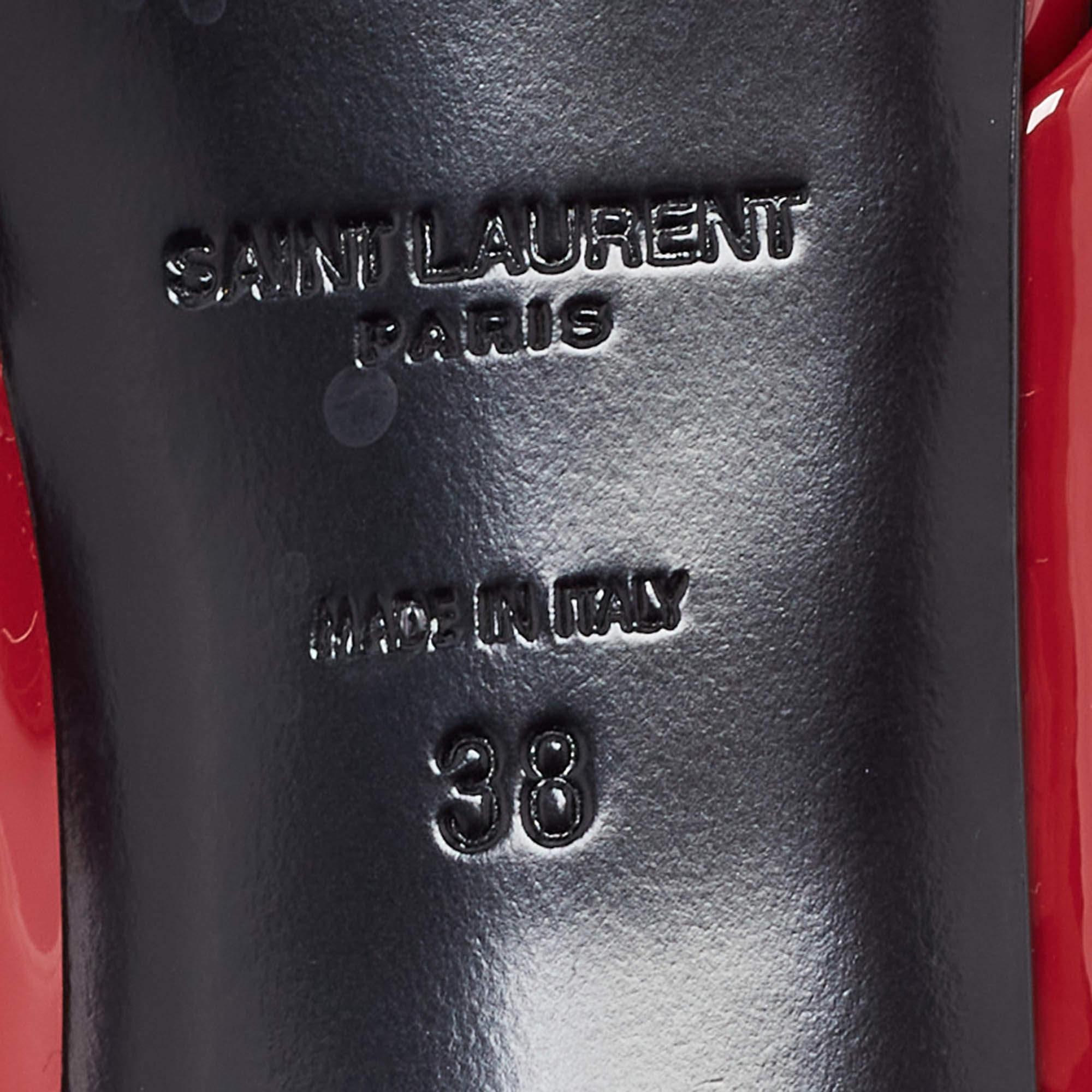Saint Laurent Red Patent Leather Loulou Criss Cross Slide Sandals Size 38 4