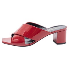Saint Laurent Red Patent Leather Loulou Criss Cross Slide Sandals Size 38