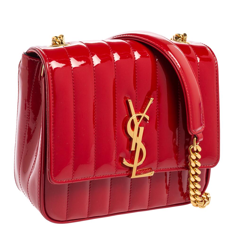Saint Laurent Red Patent Leather Medium Vicky Quilted Flap Shoulder Bag In Good Condition In Dubai, Al Qouz 2