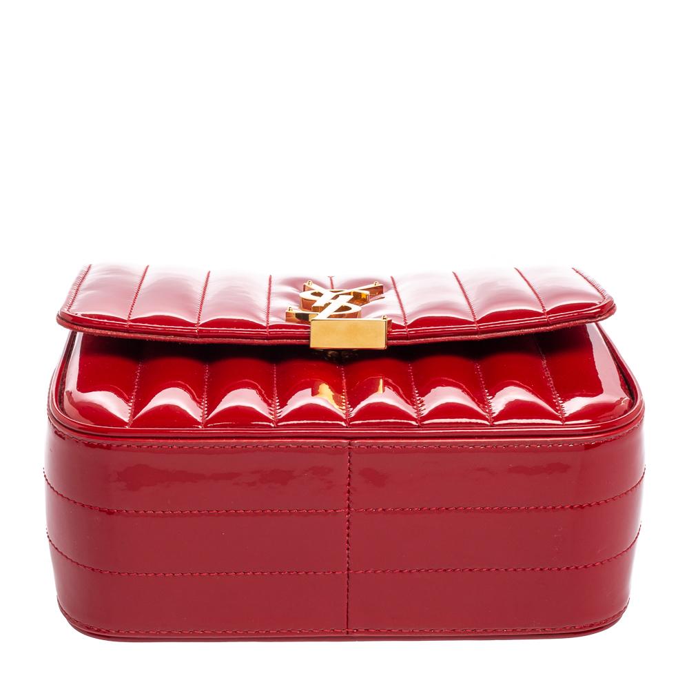 Women's Saint Laurent Red Patent Leather Medium Vicky Quilted Flap Shoulder Bag