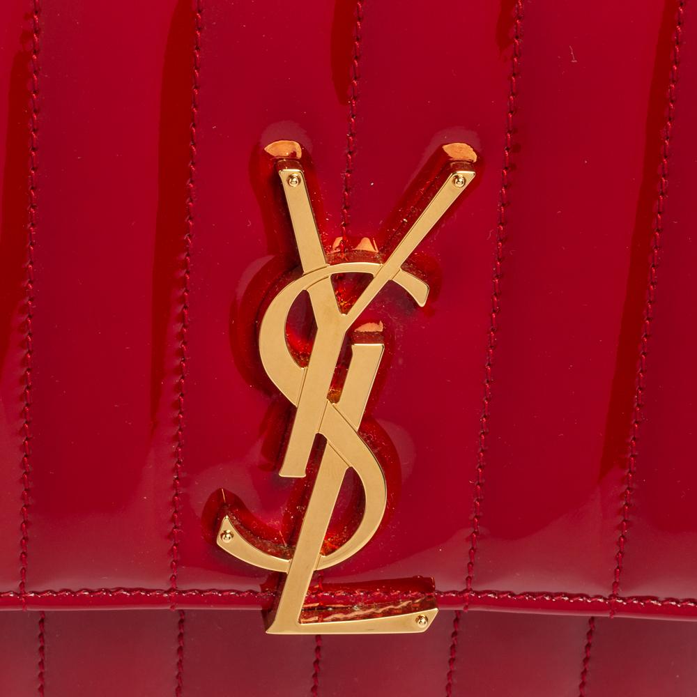 Saint Laurent Red Patent Leather Medium Vicky Quilted Flap Shoulder Bag 3