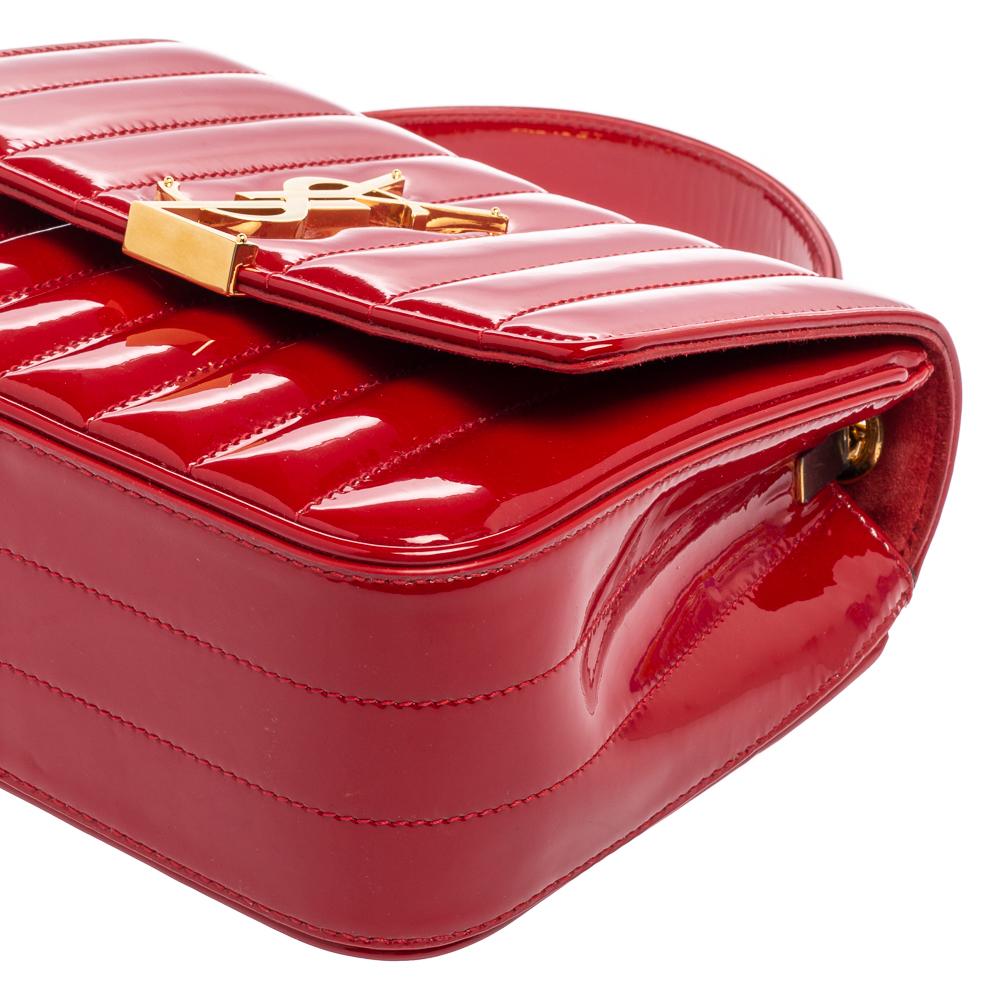 Saint Laurent Red Patent Leather Medium Vicky Quilted Flap Shoulder Bag 4