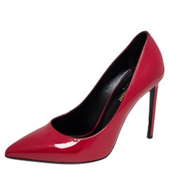 Saint Laurent Red Patent Leather Skinny Pointed Toe Pumps Size 38