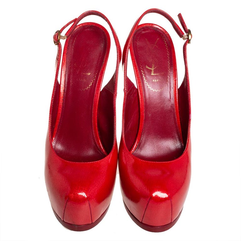 Saint Laurent Red Patent Leather Tribtoo Sandals Size 37.5 at 1stDibs