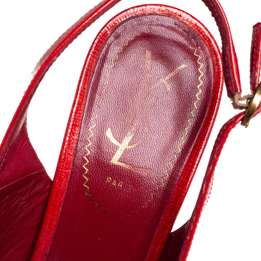 Women's Saint Laurent Red Patent Leather Tribtoo Sandals Size 37.5
