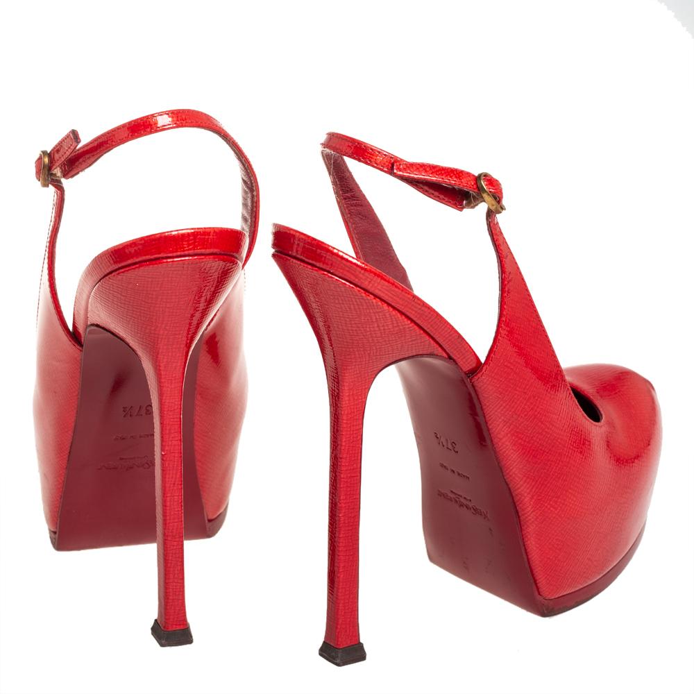 Saint Laurent Red Patent Leather Tribtoo Sandals Size 37.5 2