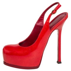 Saint Laurent Red Patent Leather Tribtoo Sandals Size 37.5