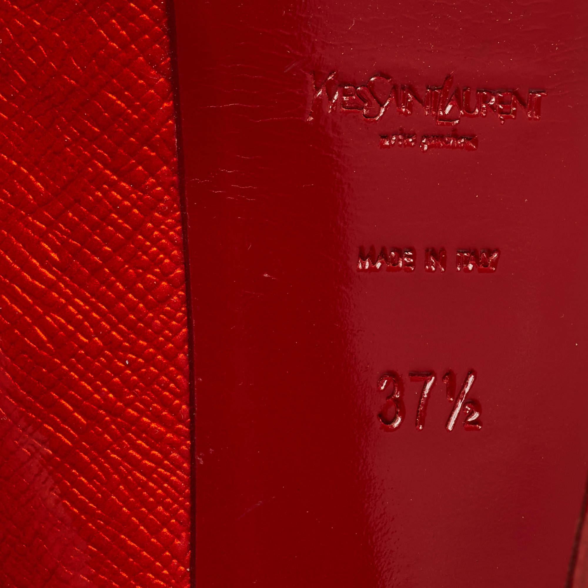 Saint Laurent Red Patent Leather Tribtoo Slingback Pumps Size 37.5 For Sale 5