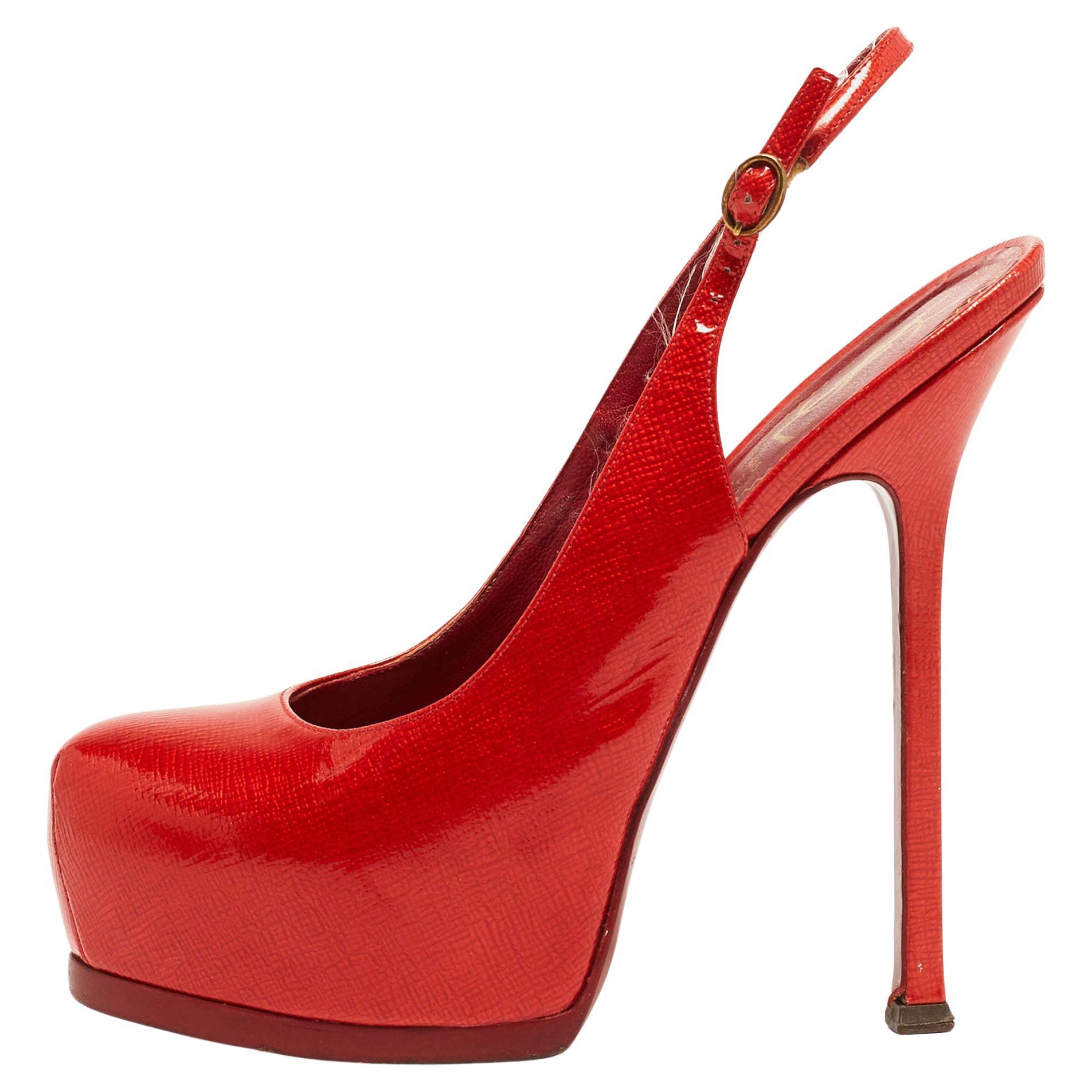 Saint Laurent escarpins Tribtoo en cuir verni rouge taille 37,5 en vente