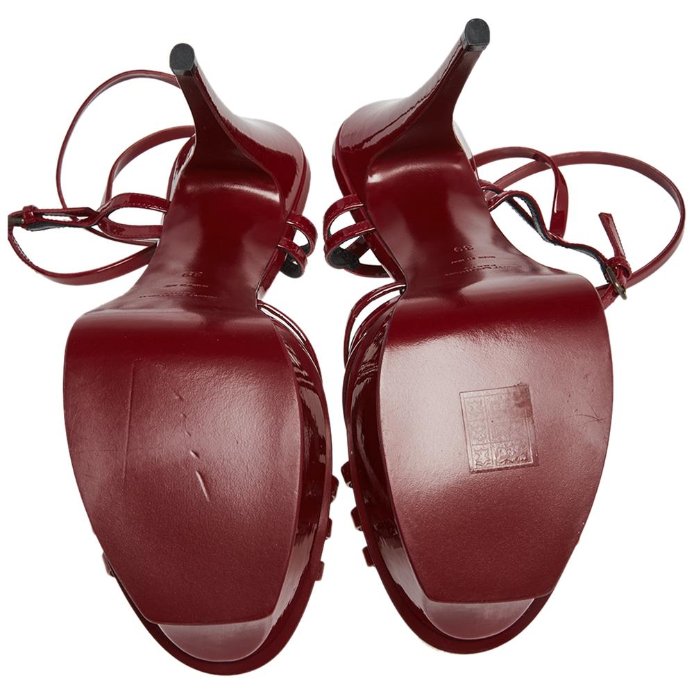 Women's Saint Laurent Red Patent Leather Tribute Cage Platform Sandals Size 39