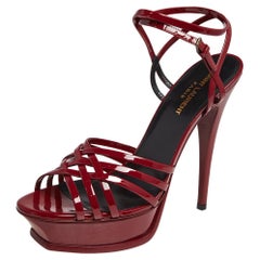 Saint Laurent Red Patent Leather Tribute Cage Platform Sandals Size 39