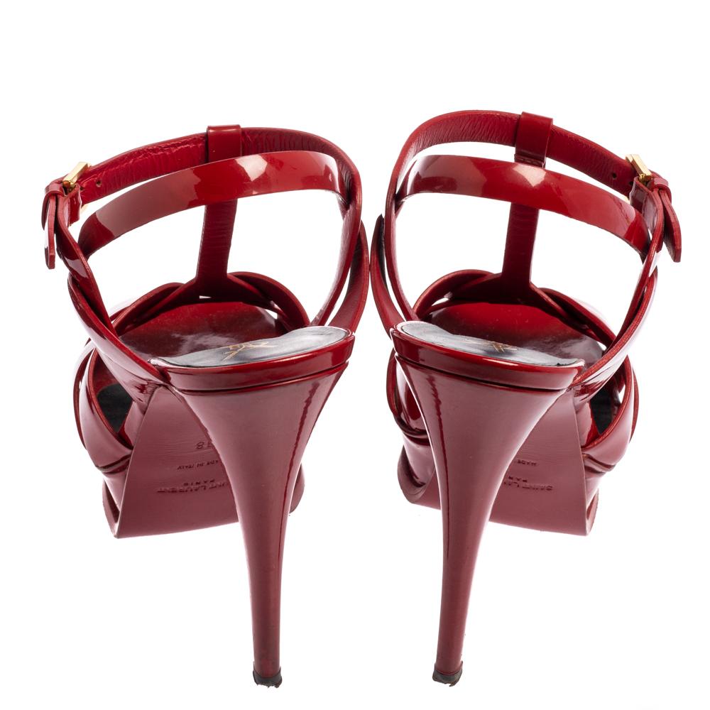 Women's Saint Laurent Red Patent Leather Tribute Platform Sandals Size 38