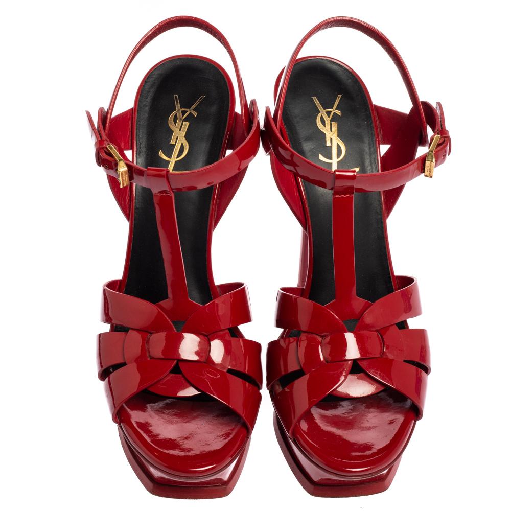 Saint Laurent Red Patent Leather Tribute Platform Sandals Size 38 1