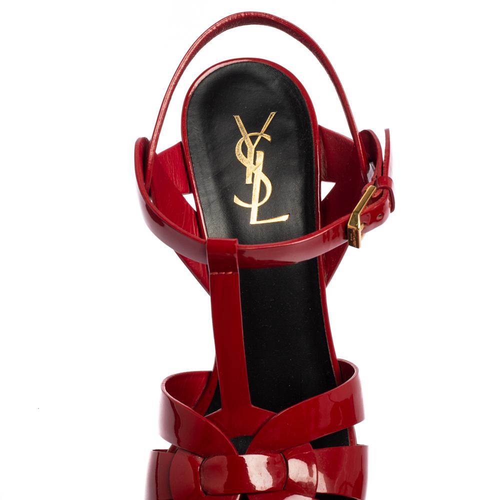 Saint Laurent Red Patent Leather Tribute Platform Sandals Size 38 2