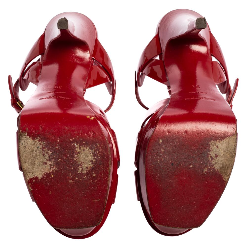Saint Laurent Red Patent Leather Tribute Platform Sandals Size 38 3