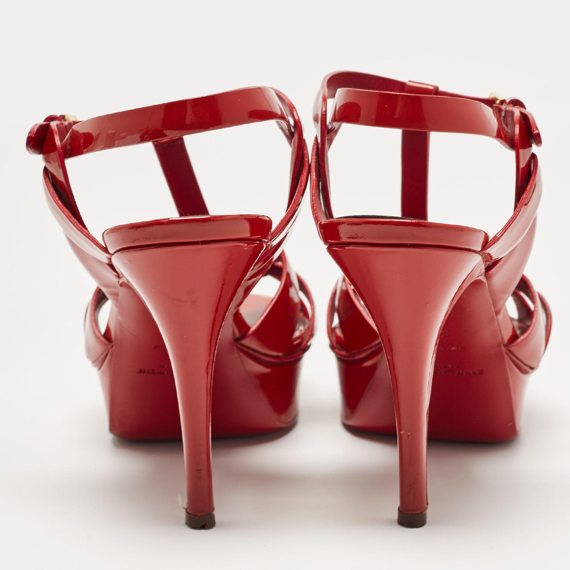 Saint Laurent Red Patent Leather Tribute Sandals Size 38 For Sale 4